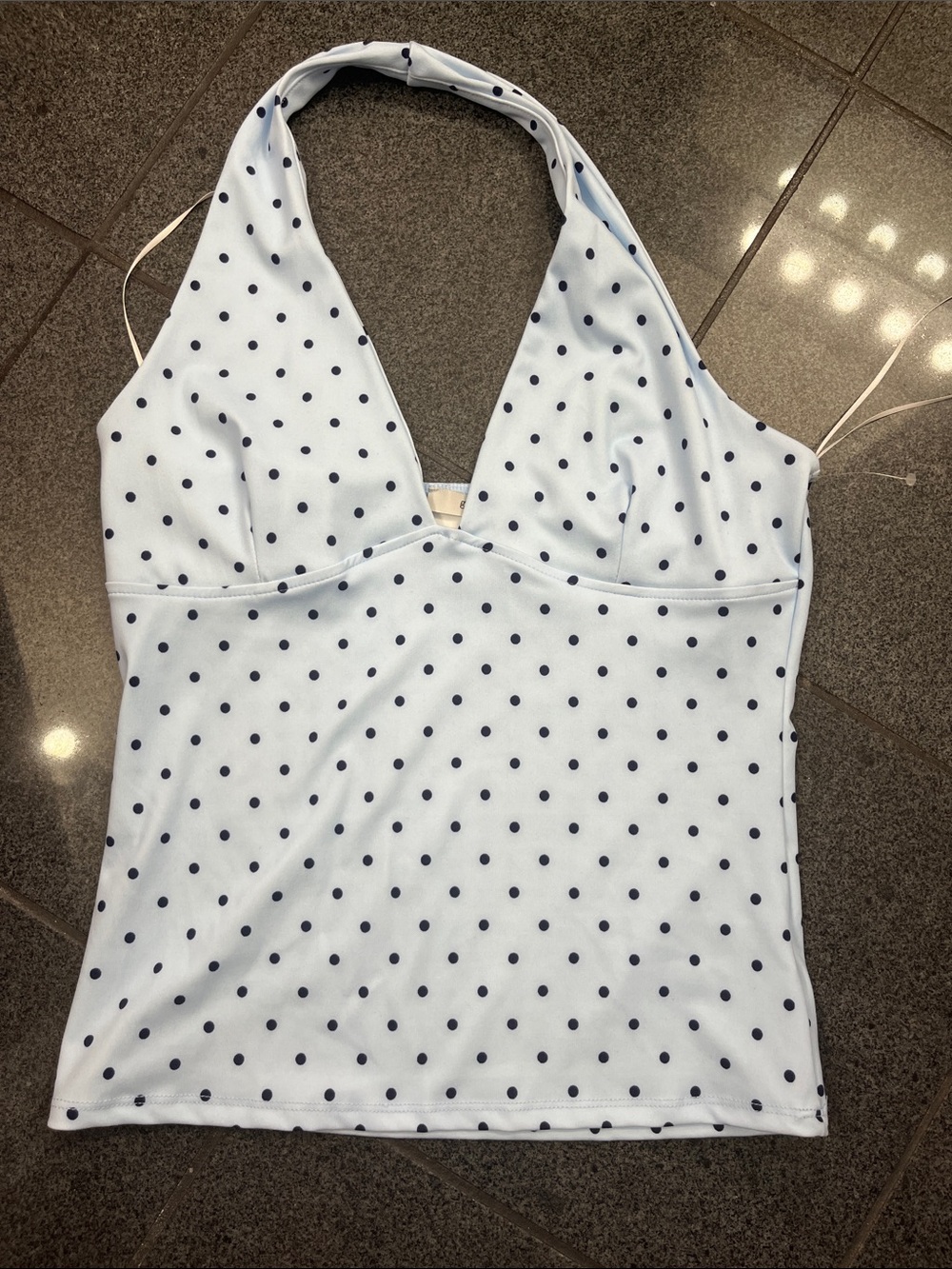 gaze Light Blue Halter Camisole with Navy Polka Dots